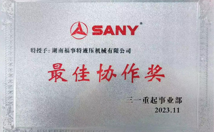 2023年在11月3日三一沉起事业部供给商大会上，湖南东升国际官网荣获2023年度&ldquo;最佳合作奖&rdquo;。